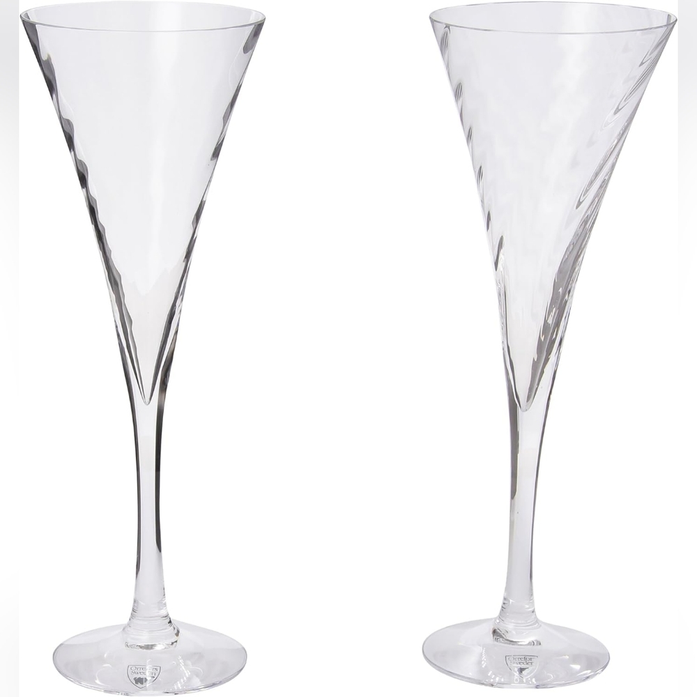 NEW box Orrefors Helena 8-4/5 Ounce Crystal Trumpet Flutes, Set of 2